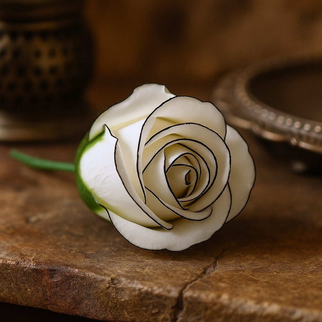 Rosas de jabón medianas con borde negro marfil, paquete de 10