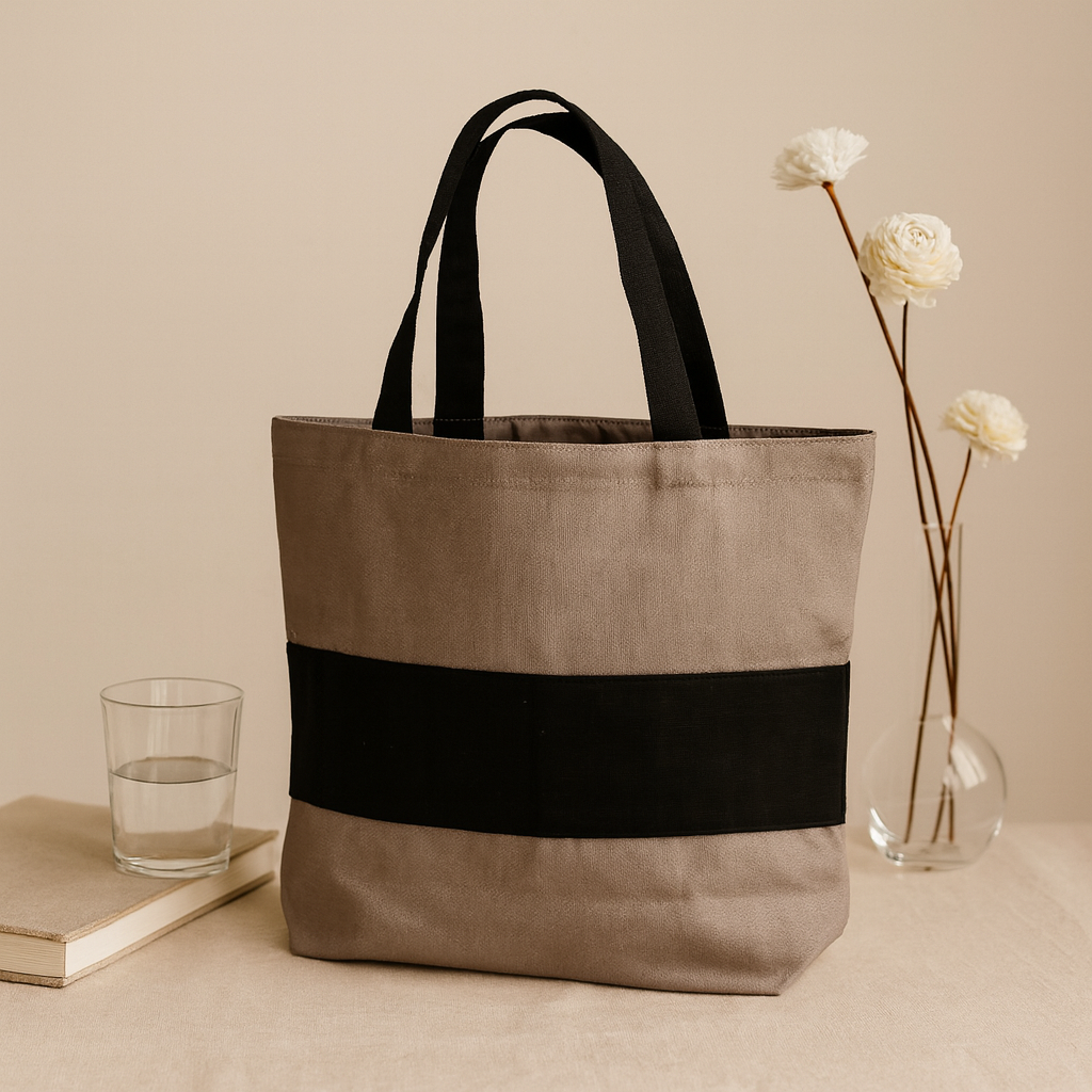 Geantă de pânză gri-negru 10oz 38x42x12cm