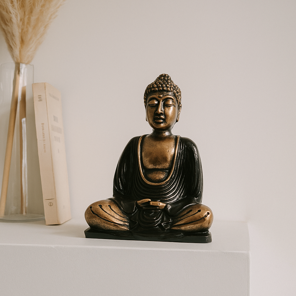 Boeddhabeeld Zwart en Goud Hars Medium