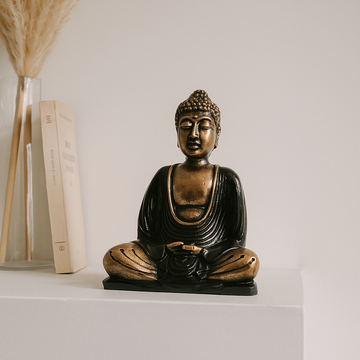 Buddha Statue Black and Gold Resin Medium
