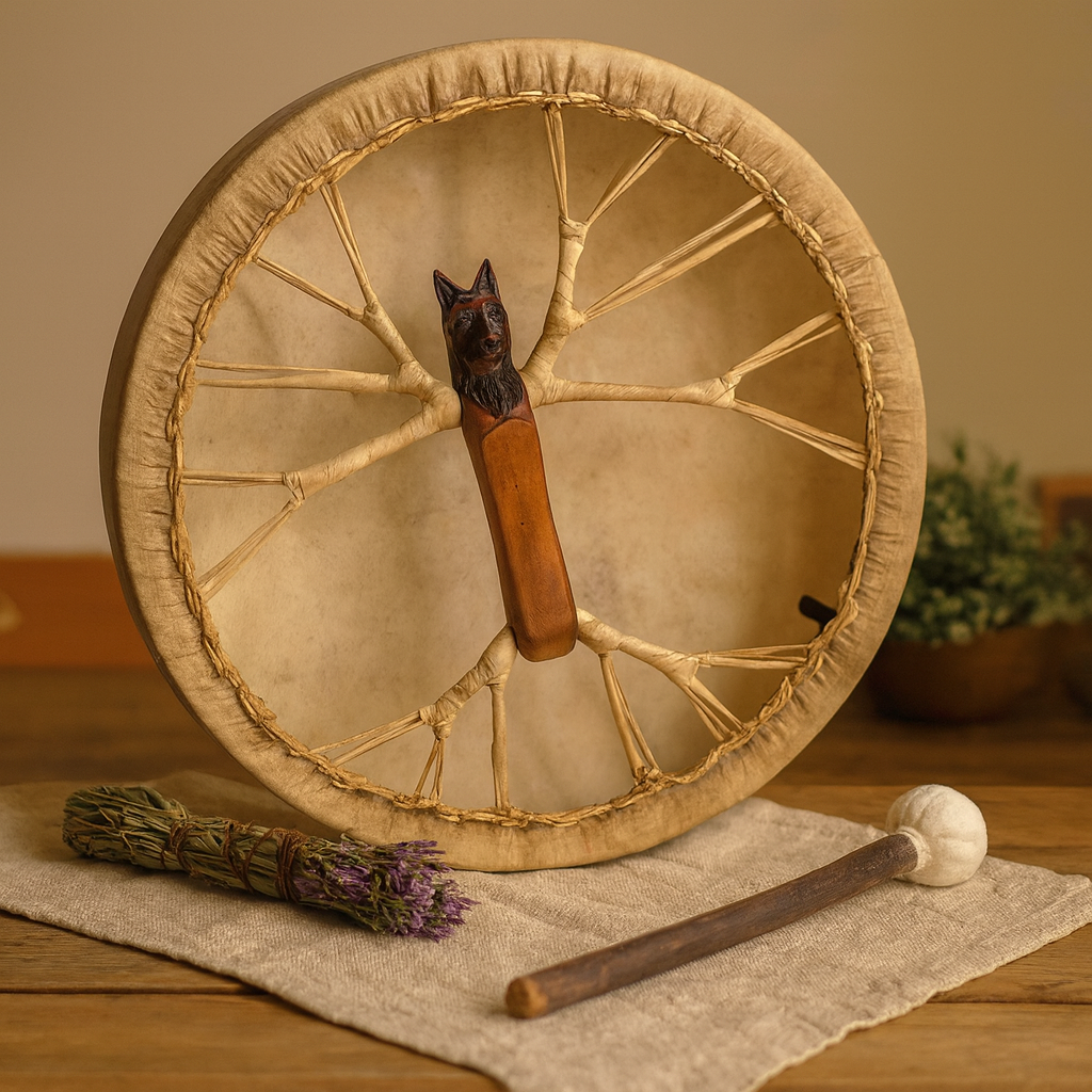 Wolf Tunable Goatskin Shaman Frame Drum 40cm
