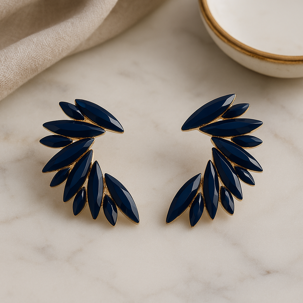 Royal Blue Angel Wing Glass Ear Climber Earrings