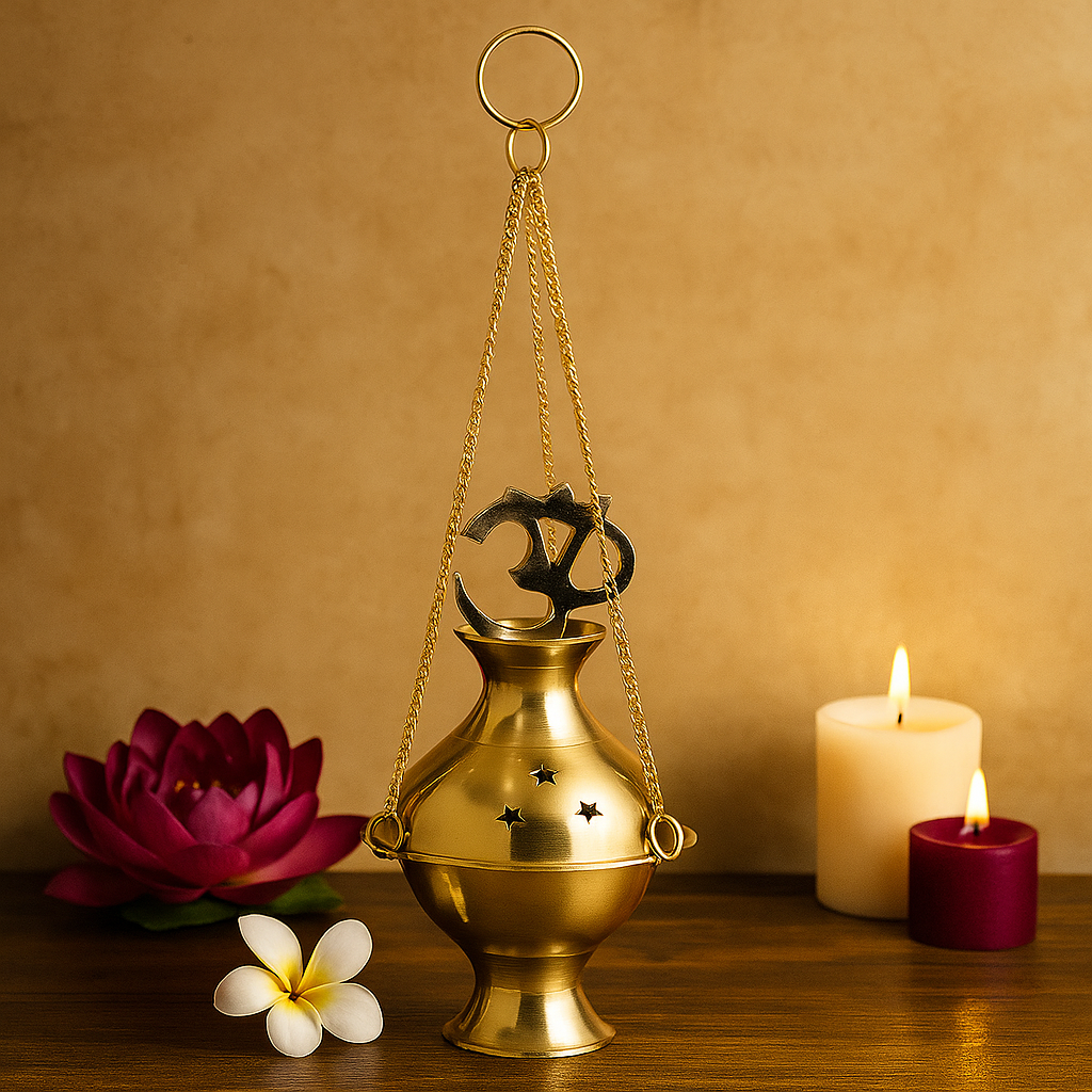 Brass Hanging Incense Burner Censer – Om Symbol