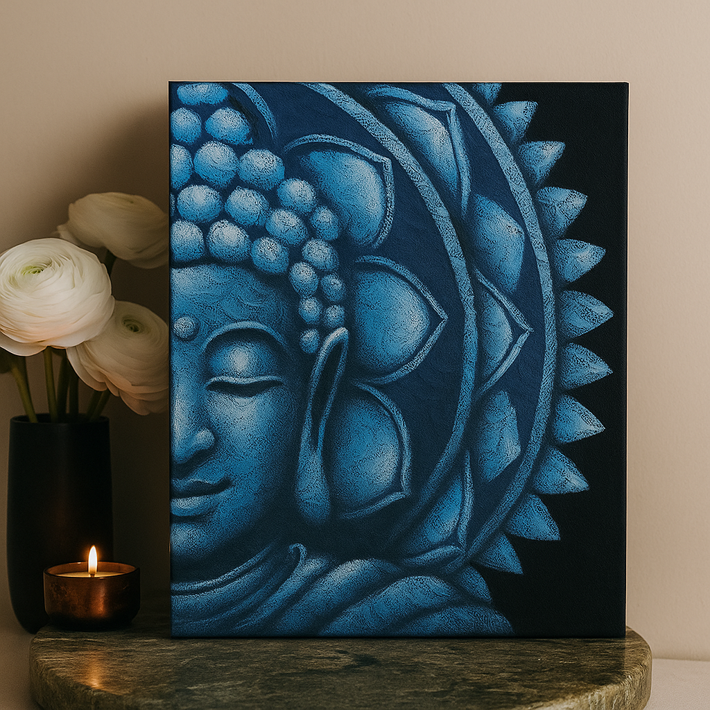 Quadro de Tela Buda, Meio Mandala Azul 60x80cm