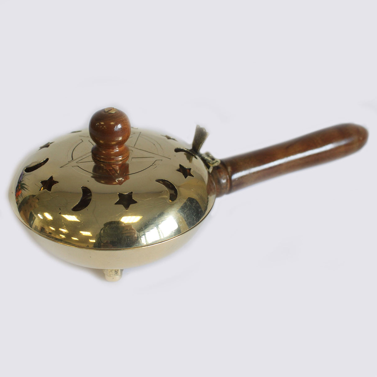 Brass Pentagram Incense Burner With Wood Handle