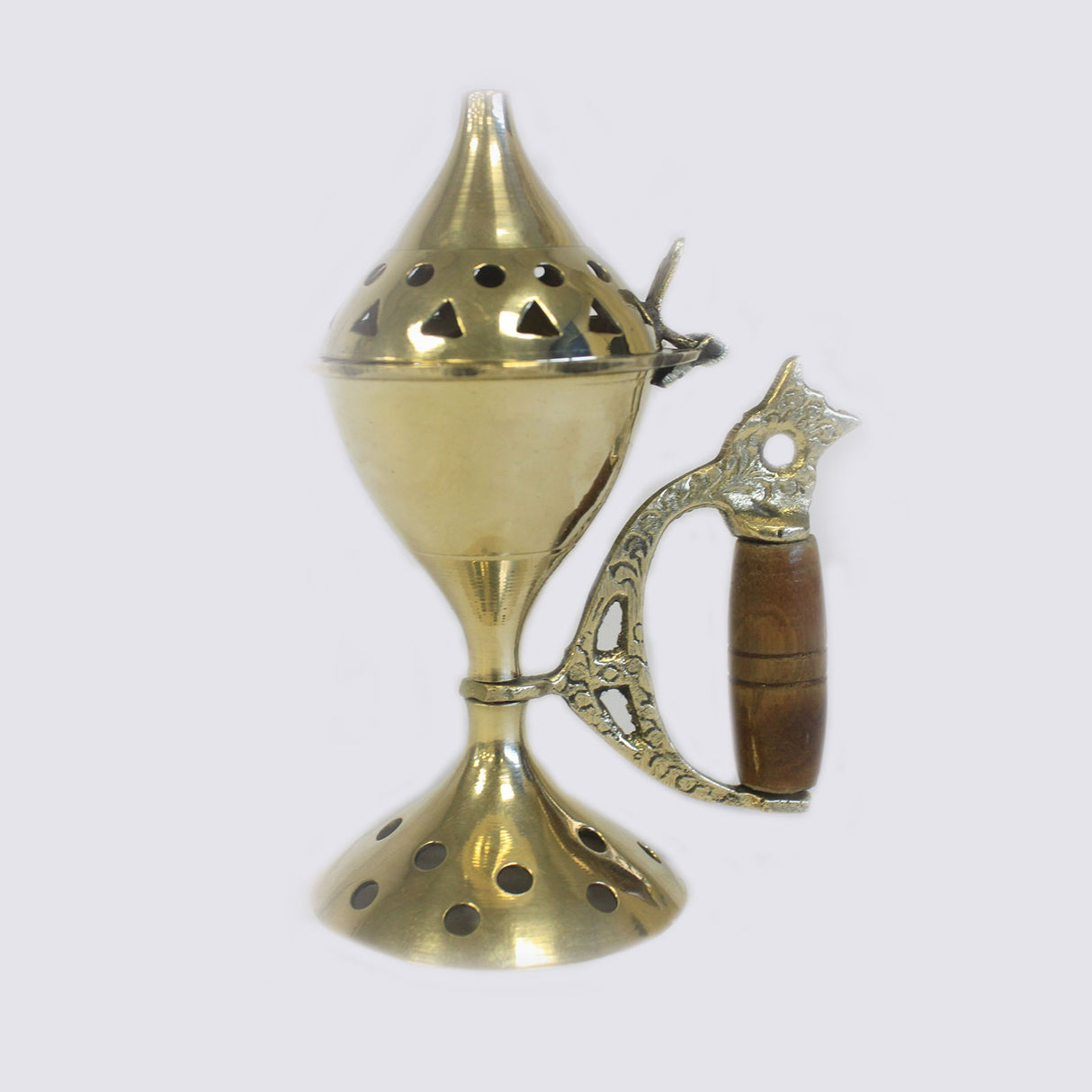 Brass Incense Burner with Wooden Handle