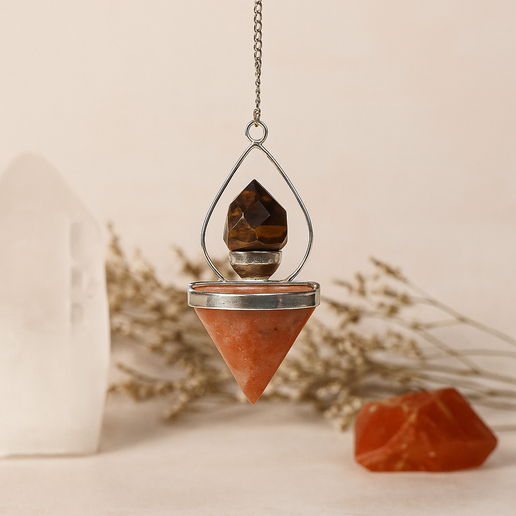 Kyvadlo z krystalu sluneční kámen a tygří oko