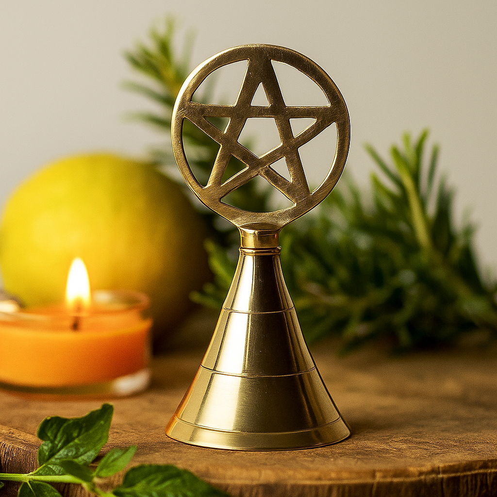 Solid Brass Pentacle Altar Bell Wiccan Ritual Chime
