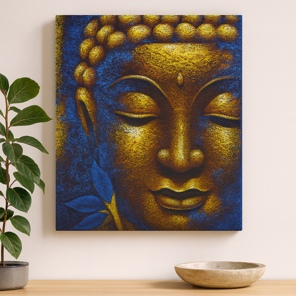 Arte de Parede em Tela Buda - Flor de Lótus com Rosto Dourado