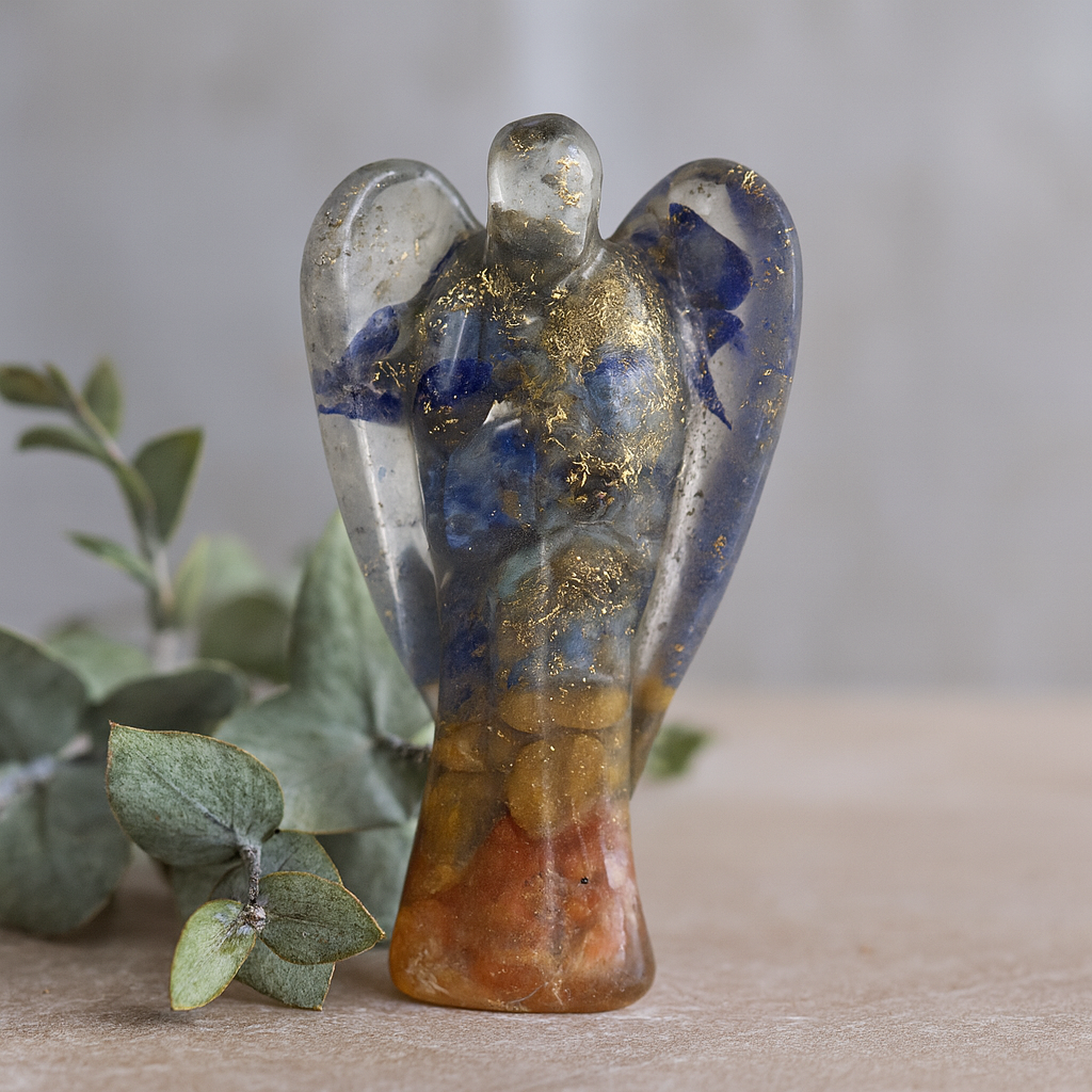 Figurina Înger Orgonit 50mm Cioburi de Pietre Prețioase și Cupru