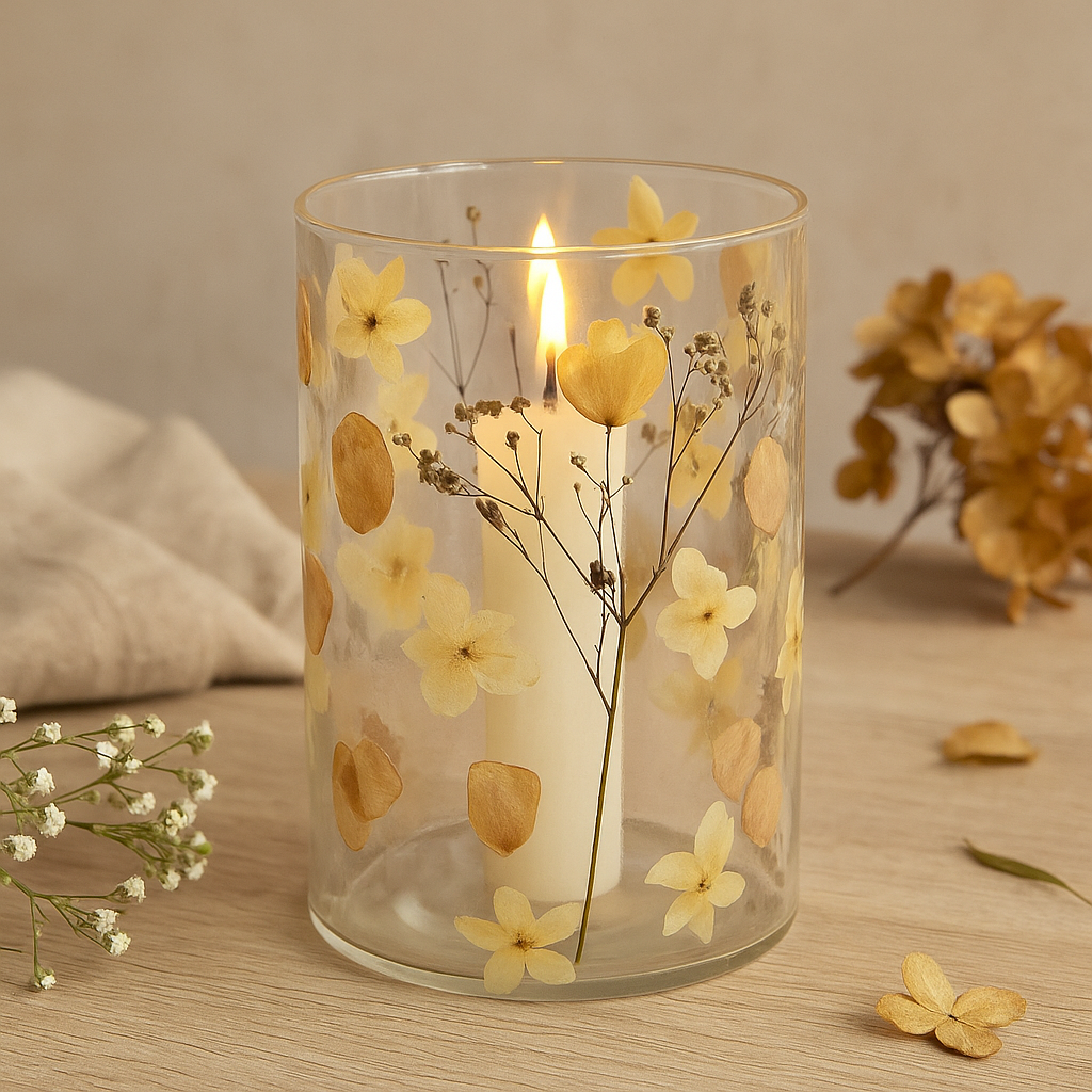 Recycled Pressed Flower Glass Vase Candle Holder 19x11cm