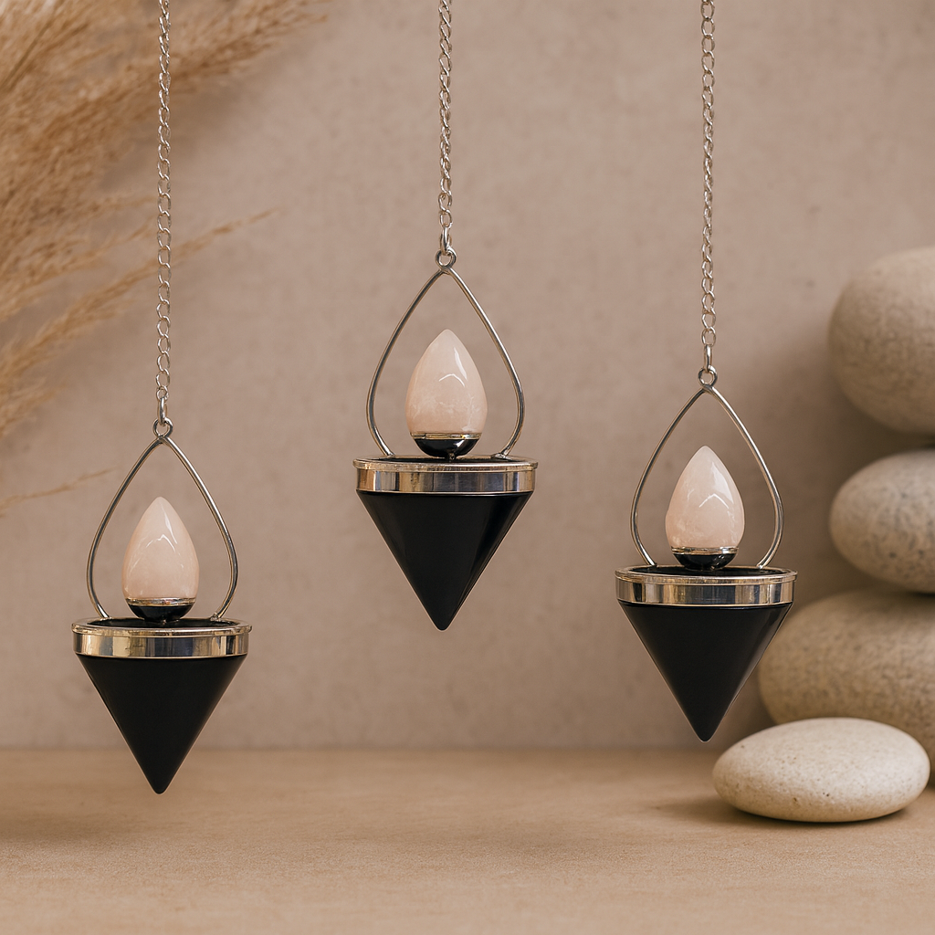 Crystal Pendulum Black Agate and Rose Quartz