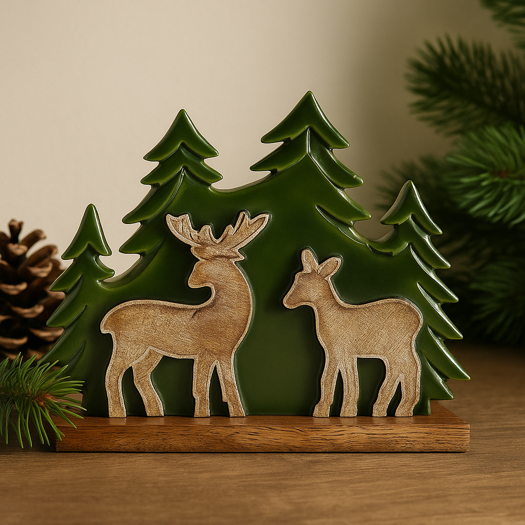 Forest Deer 3D Mango Wood Tabletop Sculpture