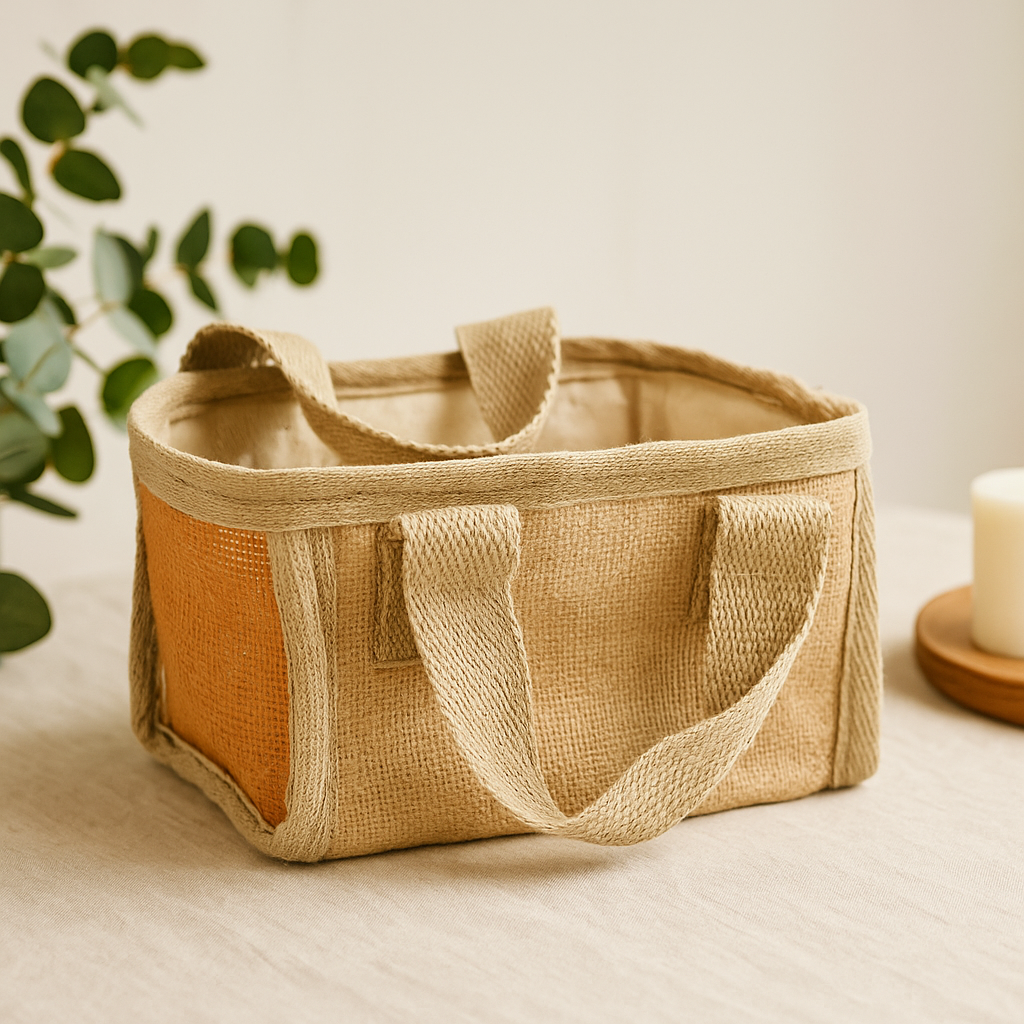 Winkelmand Jute Katoen Kurkuma 16x10x12cm