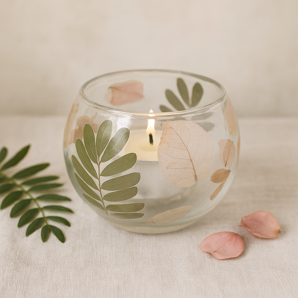 Pressed Flower Recycled Glass Tealight Votive Holder Primavera