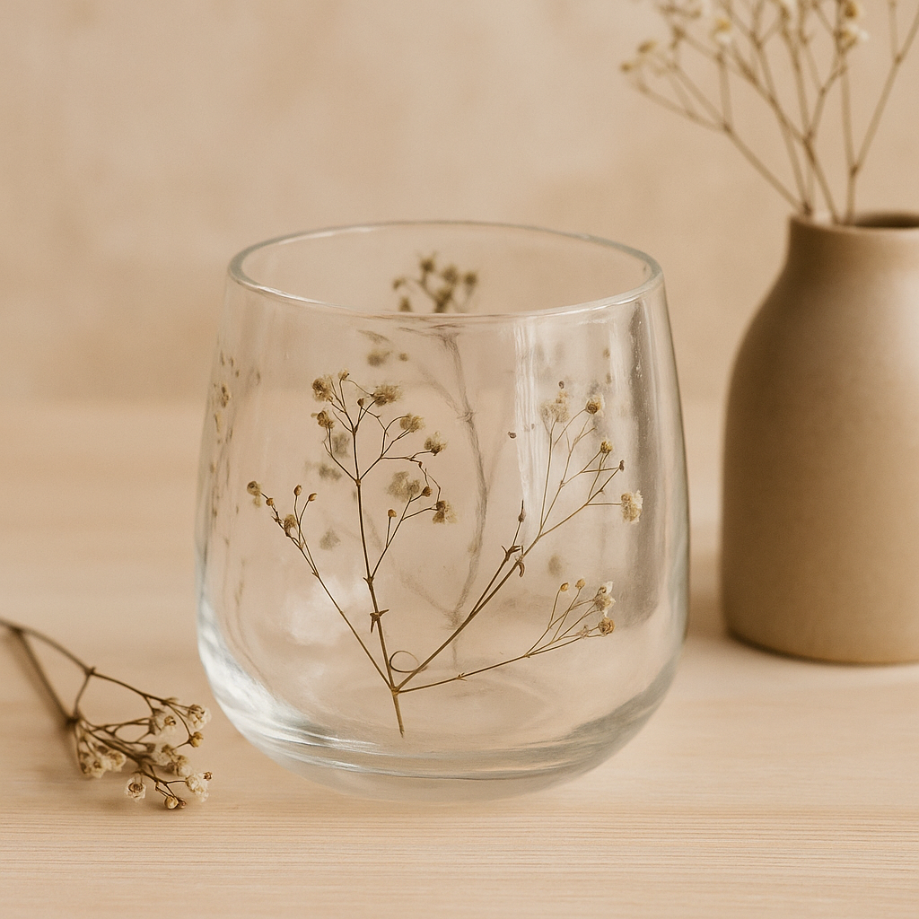 Pressed Floral Recycled Glass Vase Candle Holder 12x11cm