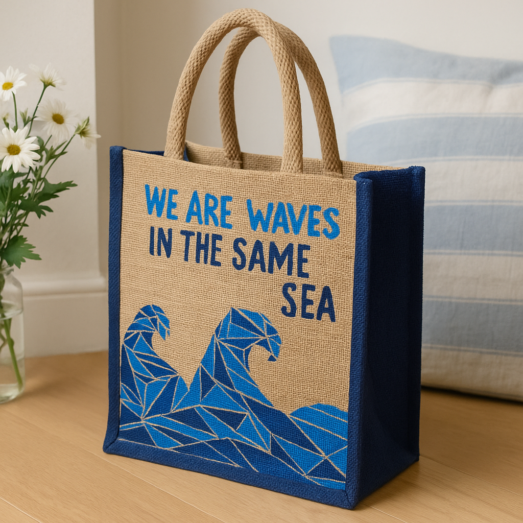 Jute draagtas blauwe golfprint