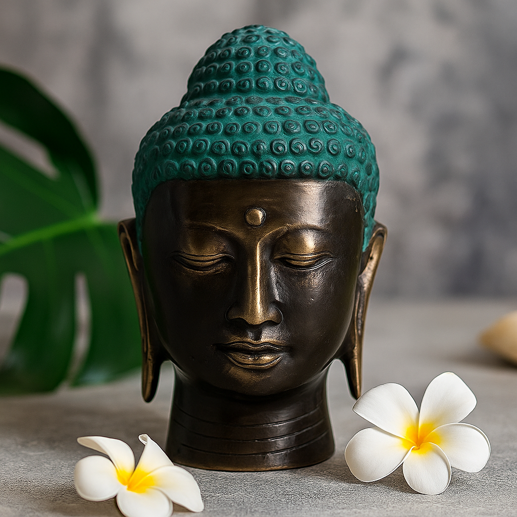 Cap de Buddha Mare din Alamă Antică