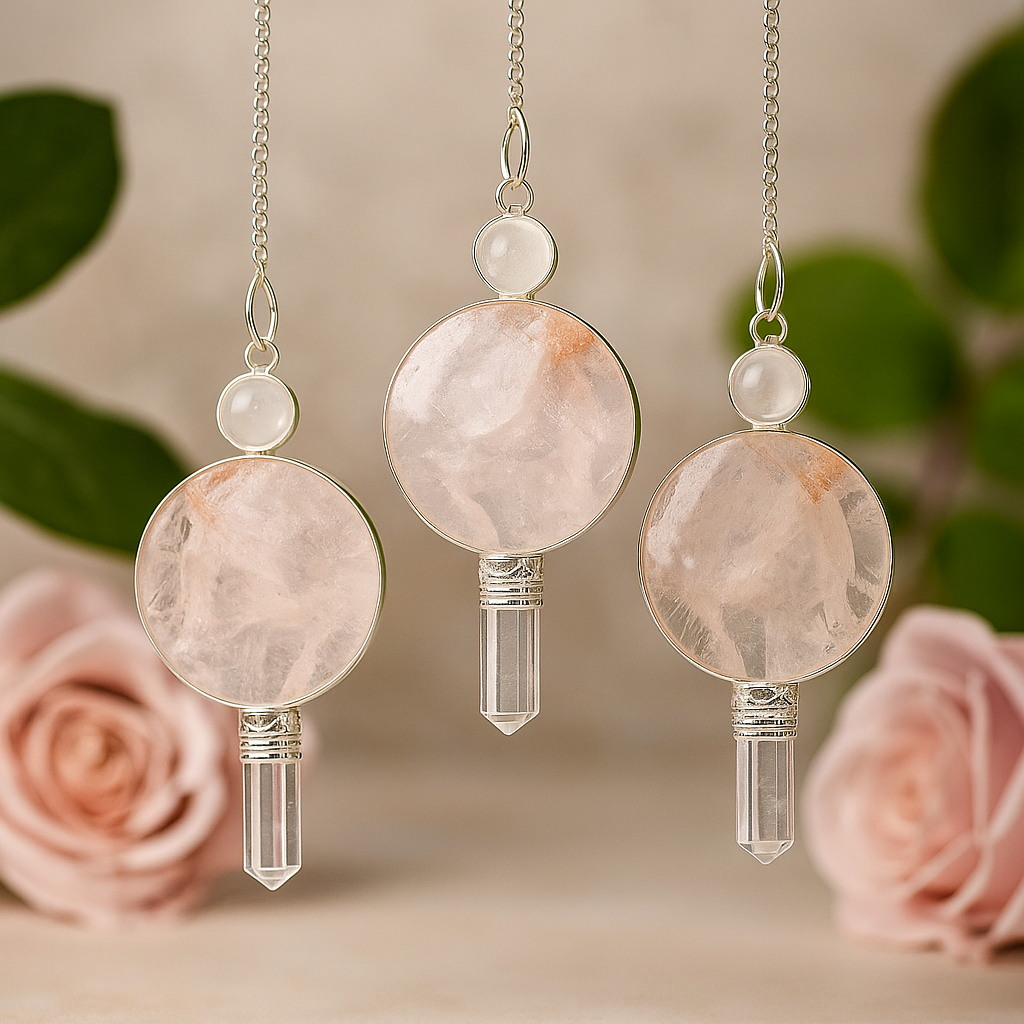 Кристален махало за лозарство с верижка, сфера, кръг, точка