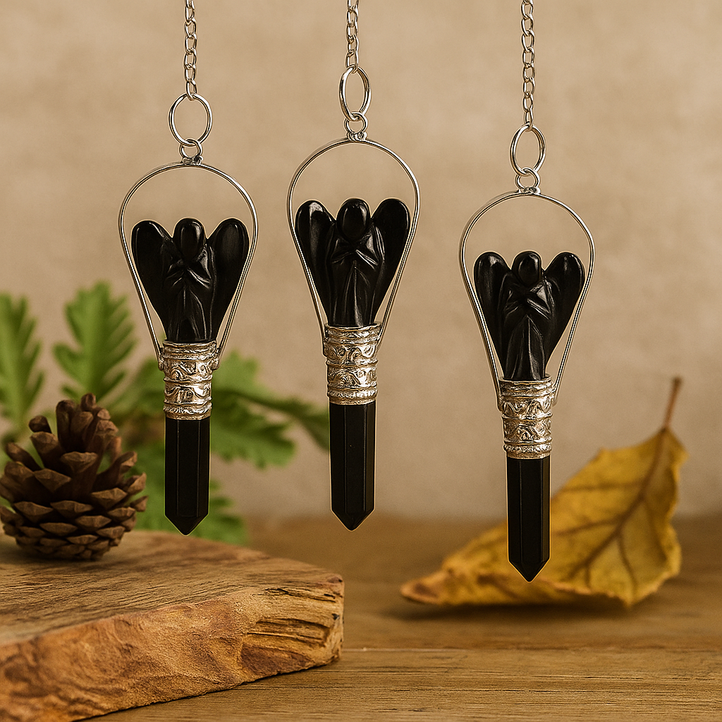 Engelpendel mit Ring - Schwarzer Achat