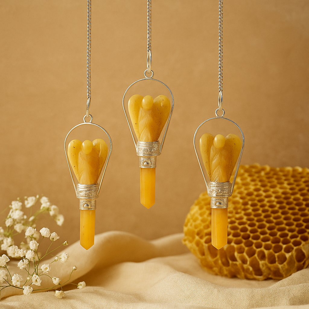 Sarı Kuvars Kristal Sarkacı ve Yüzük