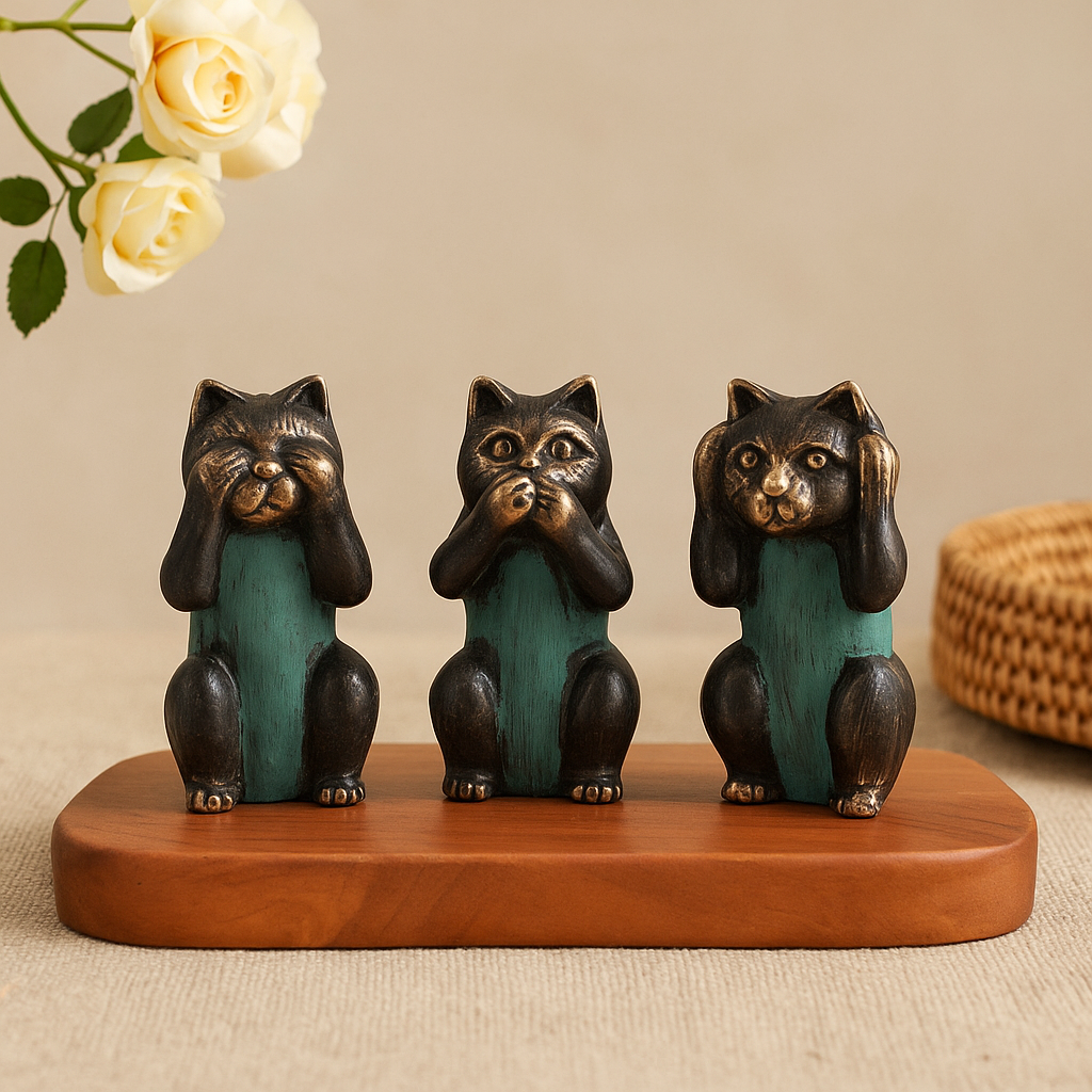 Figurine Pisică din Alamă Set de 3 Nu Rău