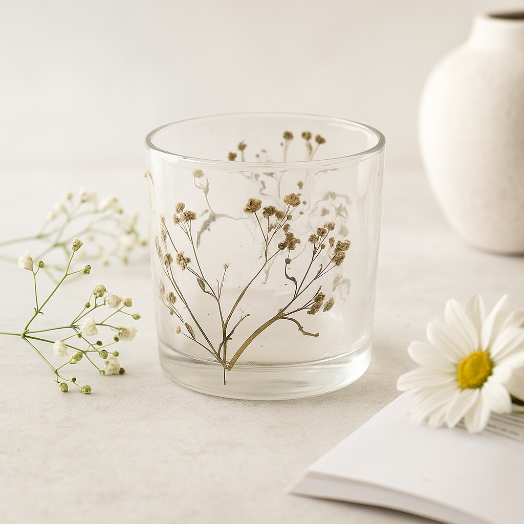 Baby's Breath Recycled Glass Tealight Candle Holder 8x8cm