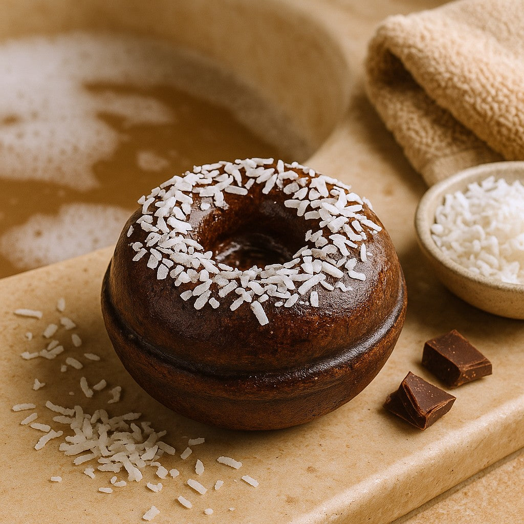 Badedonuts mit Schokolade und Kokosnuss