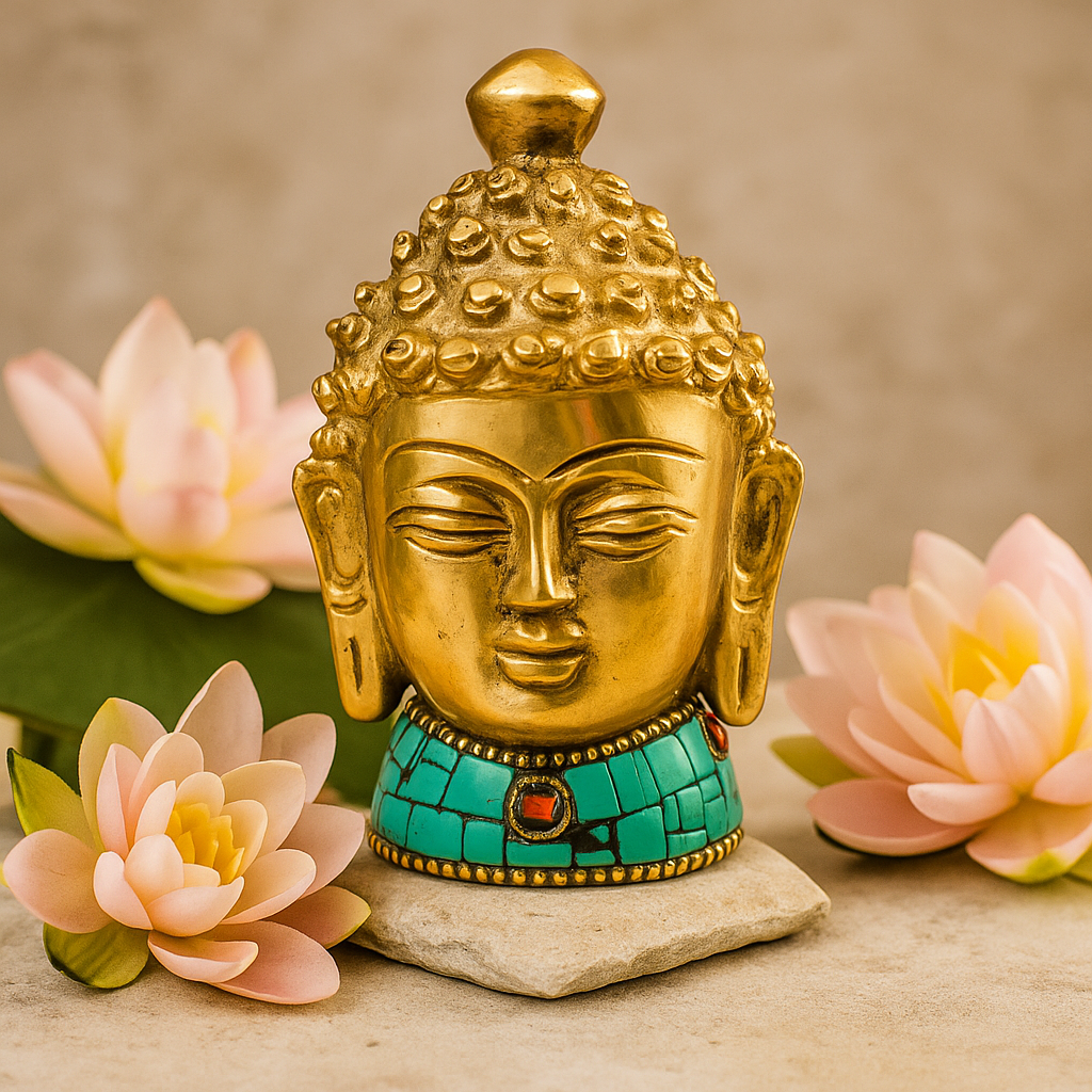 Buddha Head Statue Brass 8 cm