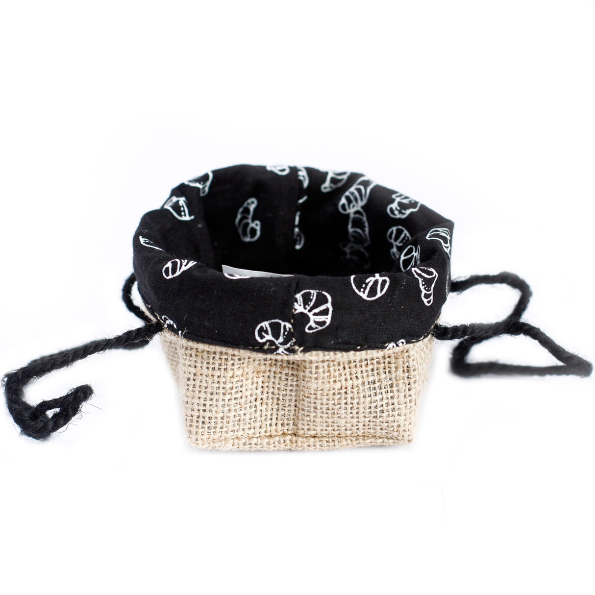 Natuurlijke jute cadeauzak klein met katoenen voering zwart