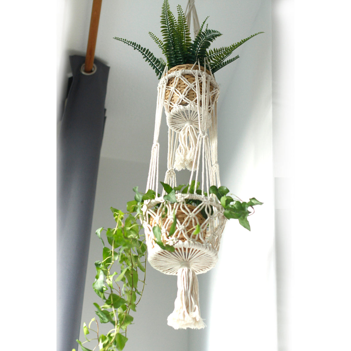 Macramé Planteophæng Til To Potteplanter