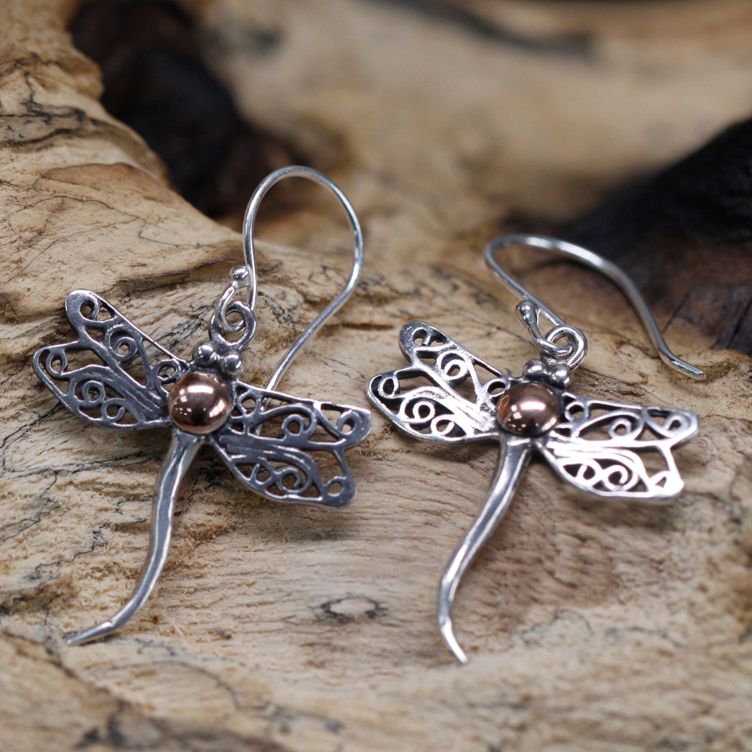 Dragonfly Earrings Pair 925 Silver 18k Gold