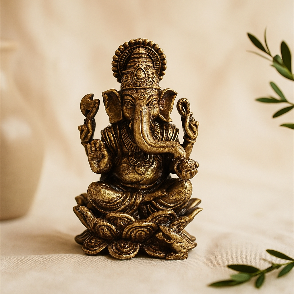 Antique Brass Ganesha Mini Statue 49mm 52g