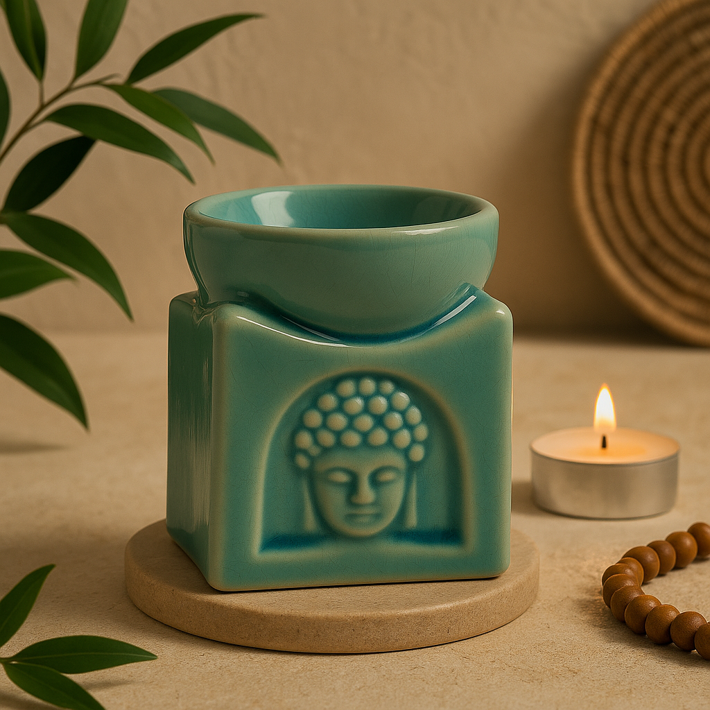 Buddha vonný olejový hořák, jemná tyrkysová