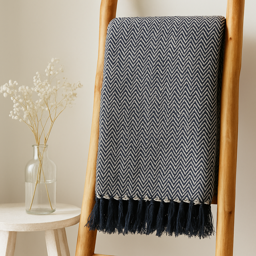 Coperta Throw Navy Zigzag 125x150cm