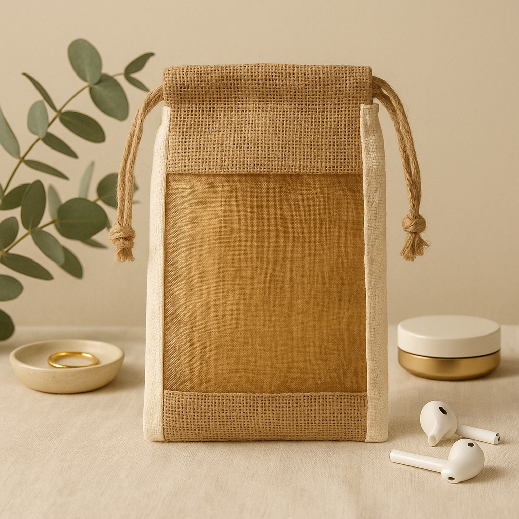 Jute Drawstring Pouch Large 26 x 15 cm