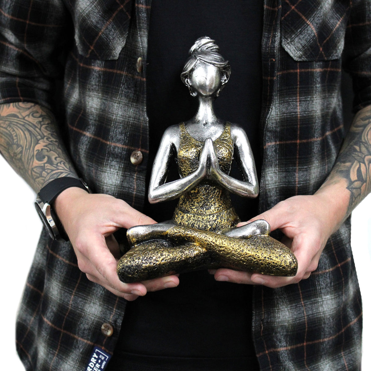 Figurine Femme Yoga Bronze et Argent 24cm