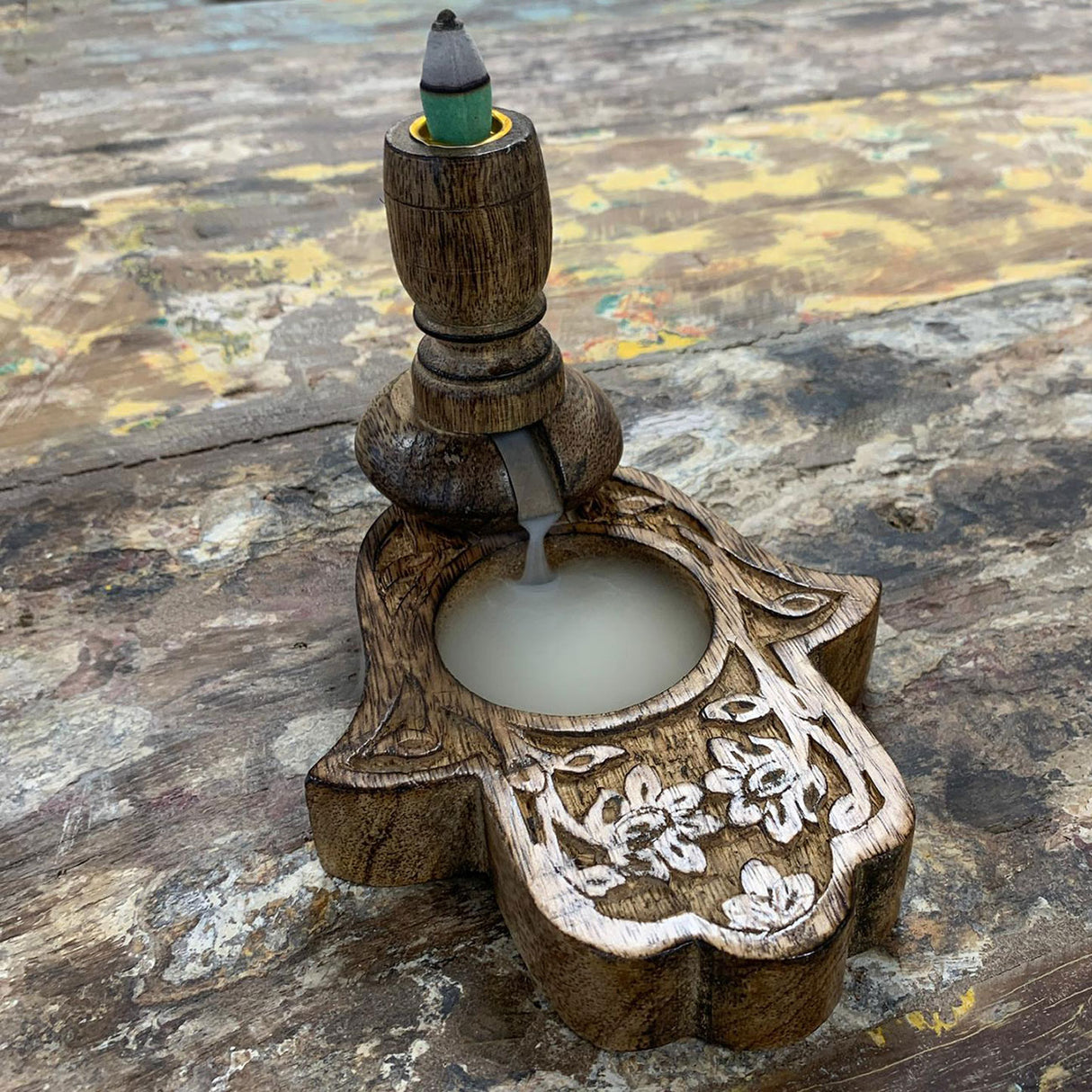 Bruciatore di Incenso Backflow a Cono Legno di Mango Hamsa Piccolo