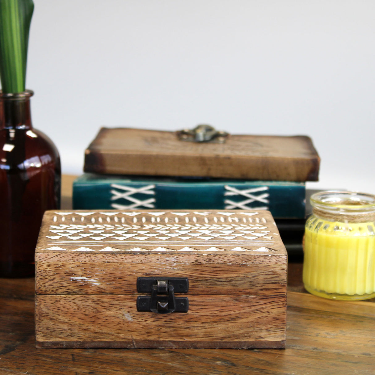 Wooden Box Whitewashed Slavic Design 15x10x6 cm