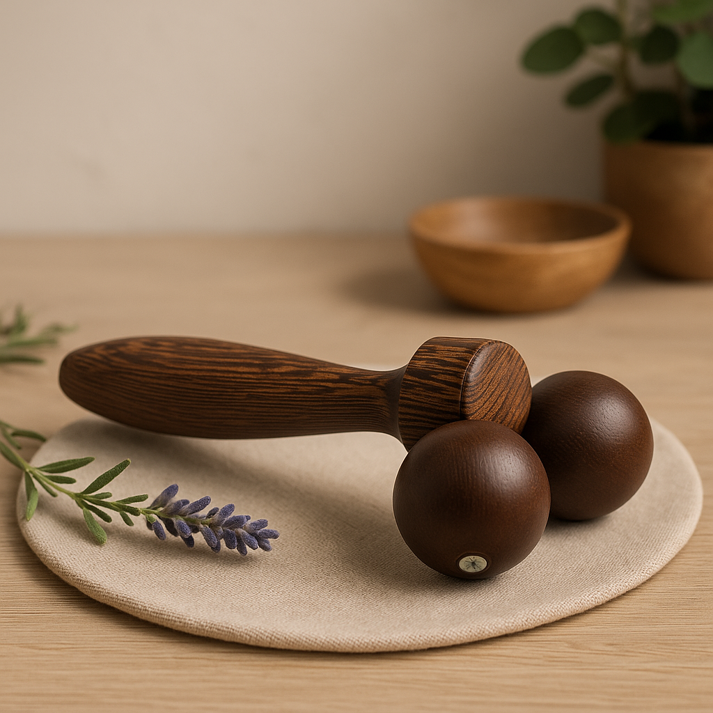 Wooden Hand Massage Roller, Double Ball