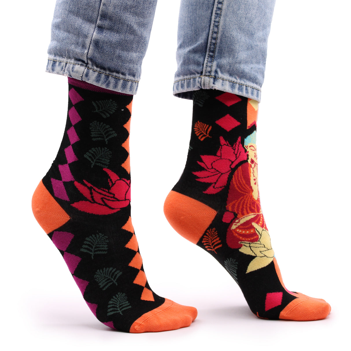 Chaussettes en bambou Bouddha rose et lotus Small-Medium