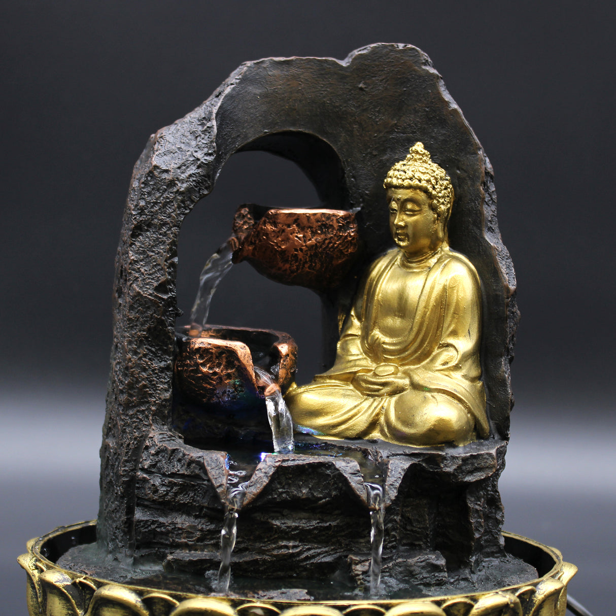 Tabletop Fountain, 30cm Golden Meditating Buddha