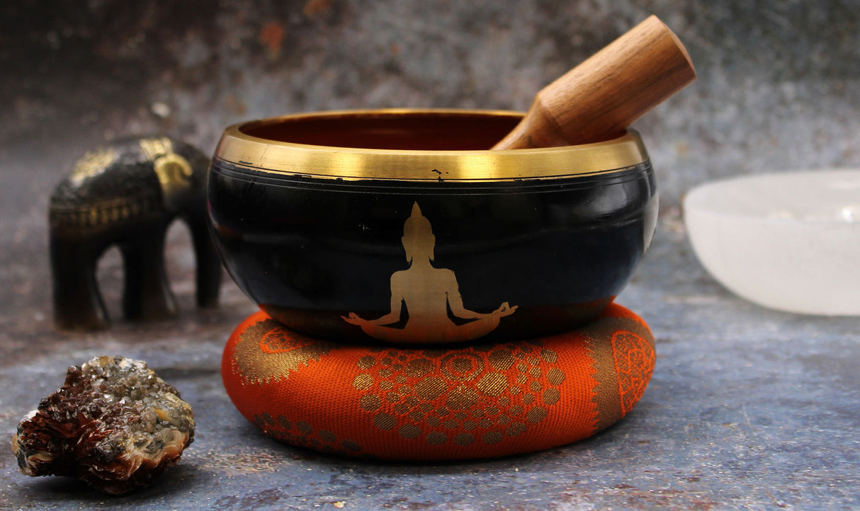 Ensemble de Bols Chantants Bouddha Noir Orange 14 cm