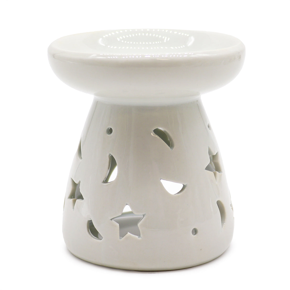 White Ceramic Oil Burner - Moon and Star