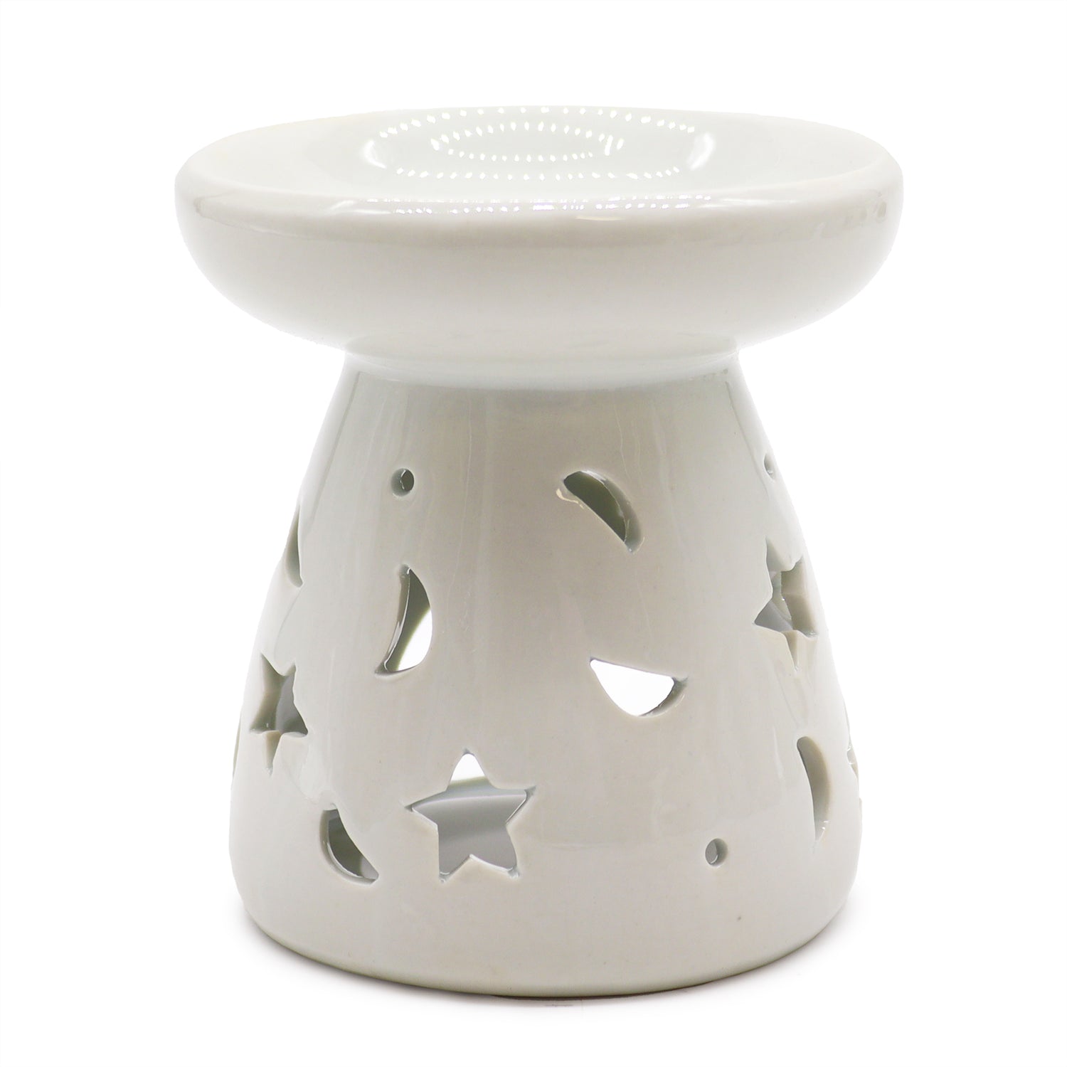 White Ceramic Oil Burner - Moon and Star