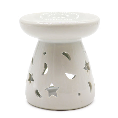 White Ceramic Oil Burner - Moon and Star
