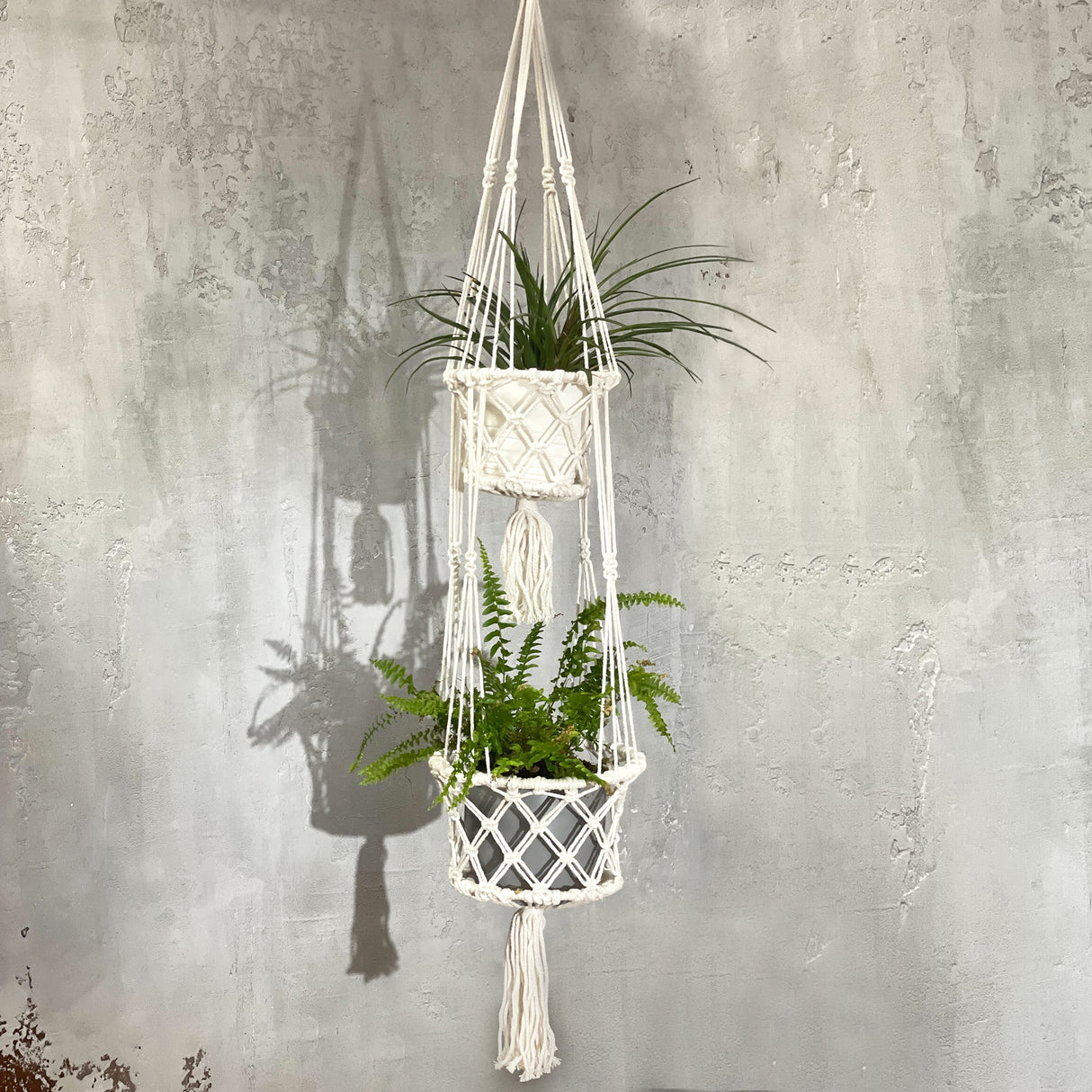 Macramé Planteophæng Til To Potteplanter