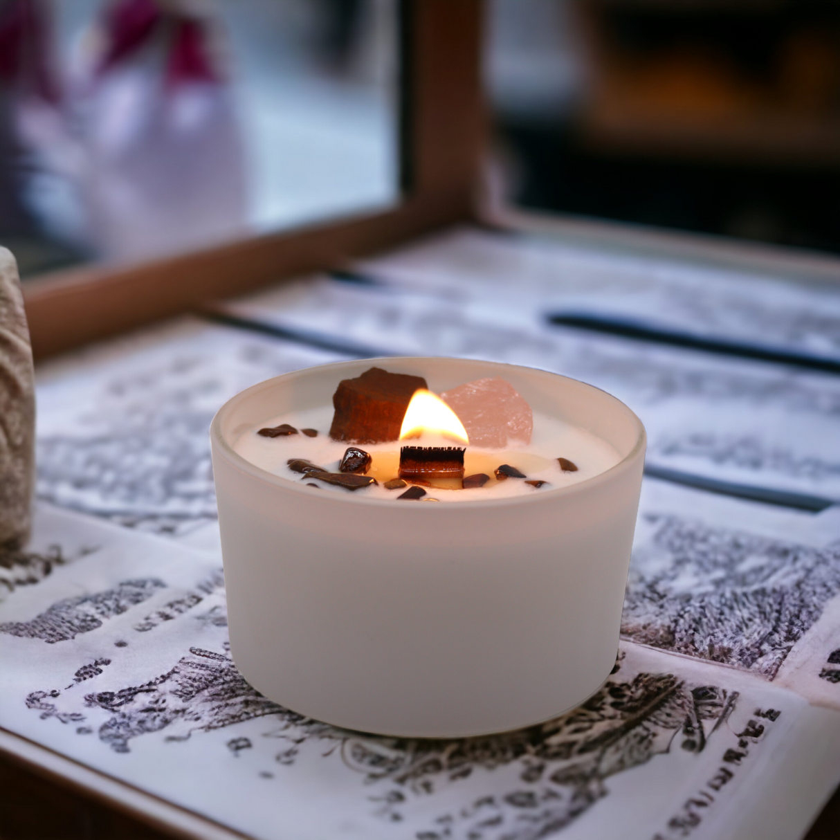 Sacral Chakra Crystal Candle Tiger Eye Rose Quartz