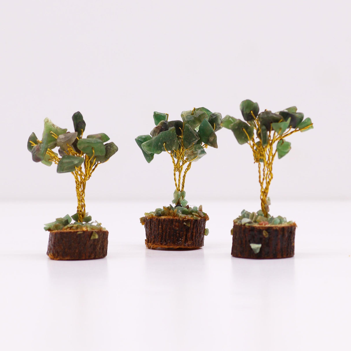 Green Aventurine Crystal Tree, 15 Gemstones Wood Base