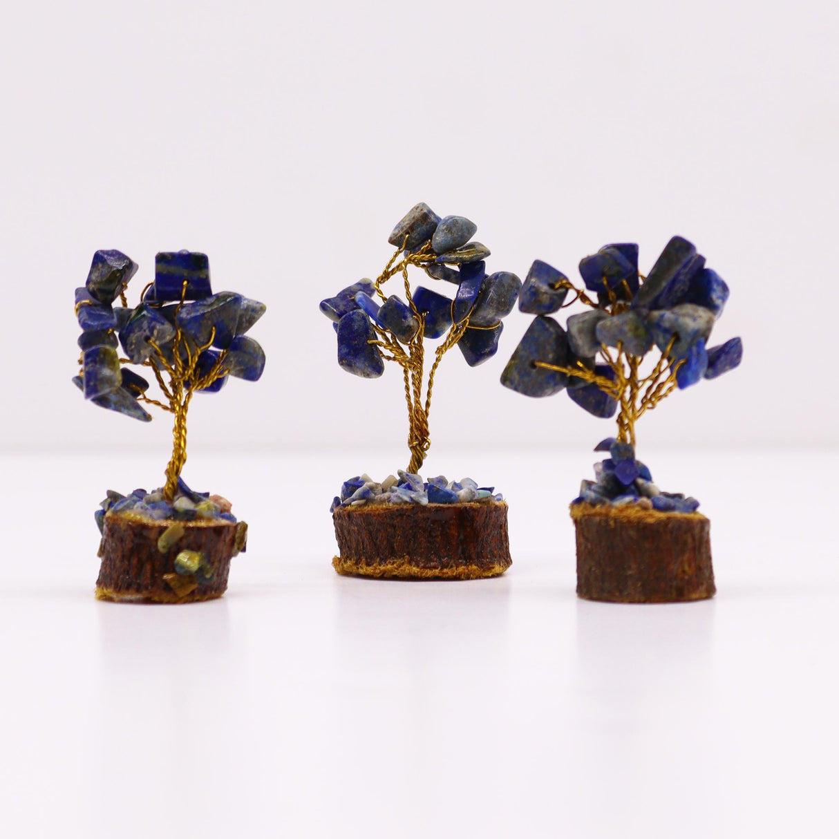 Sodalite Gemstone Tree Wood Base 15 Gemstones